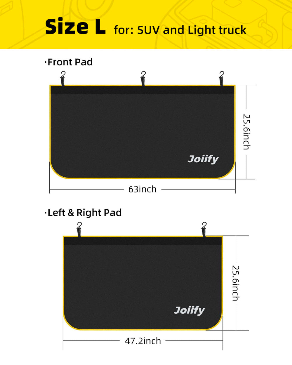Joiify size comparison on sedan showing medium fit for full front coverage