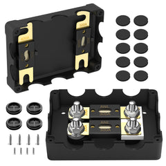Joinfworld front view of ANL fuse holder showing posts and cover for neat installations