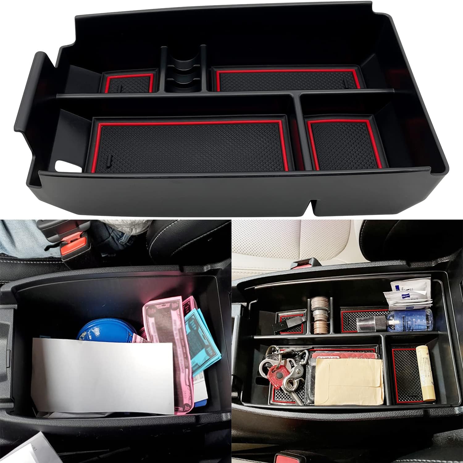 JOJOMARK front view of center console tray showing clean organized storage