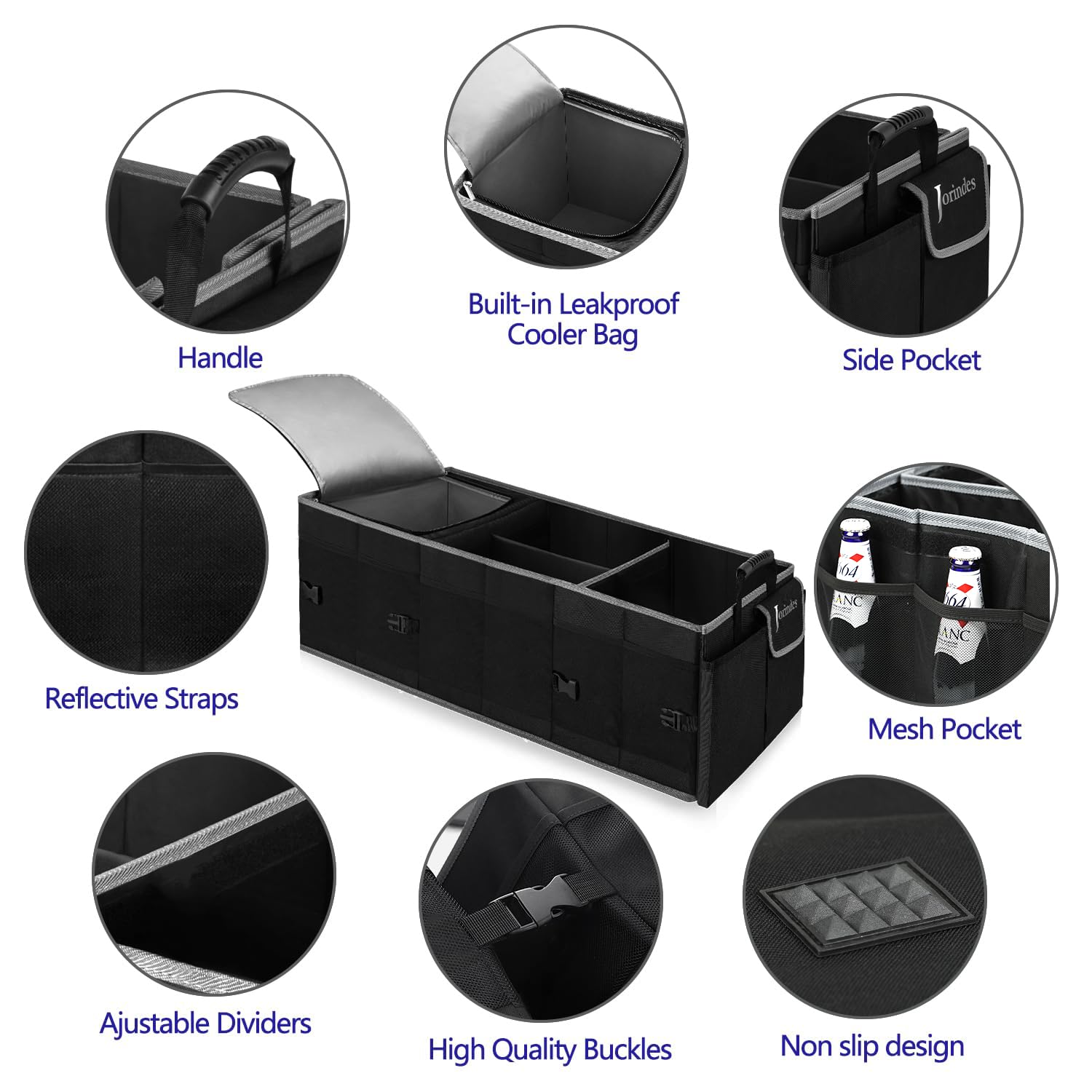 Jorindes side pockets and mesh organizers holding small items for quick access