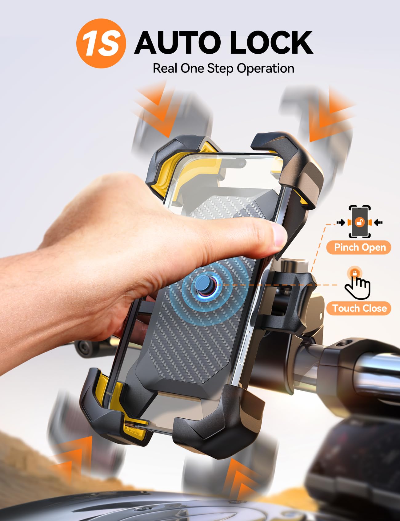 JOYROOM clamp close-up with cushion protecting handlebar and phone