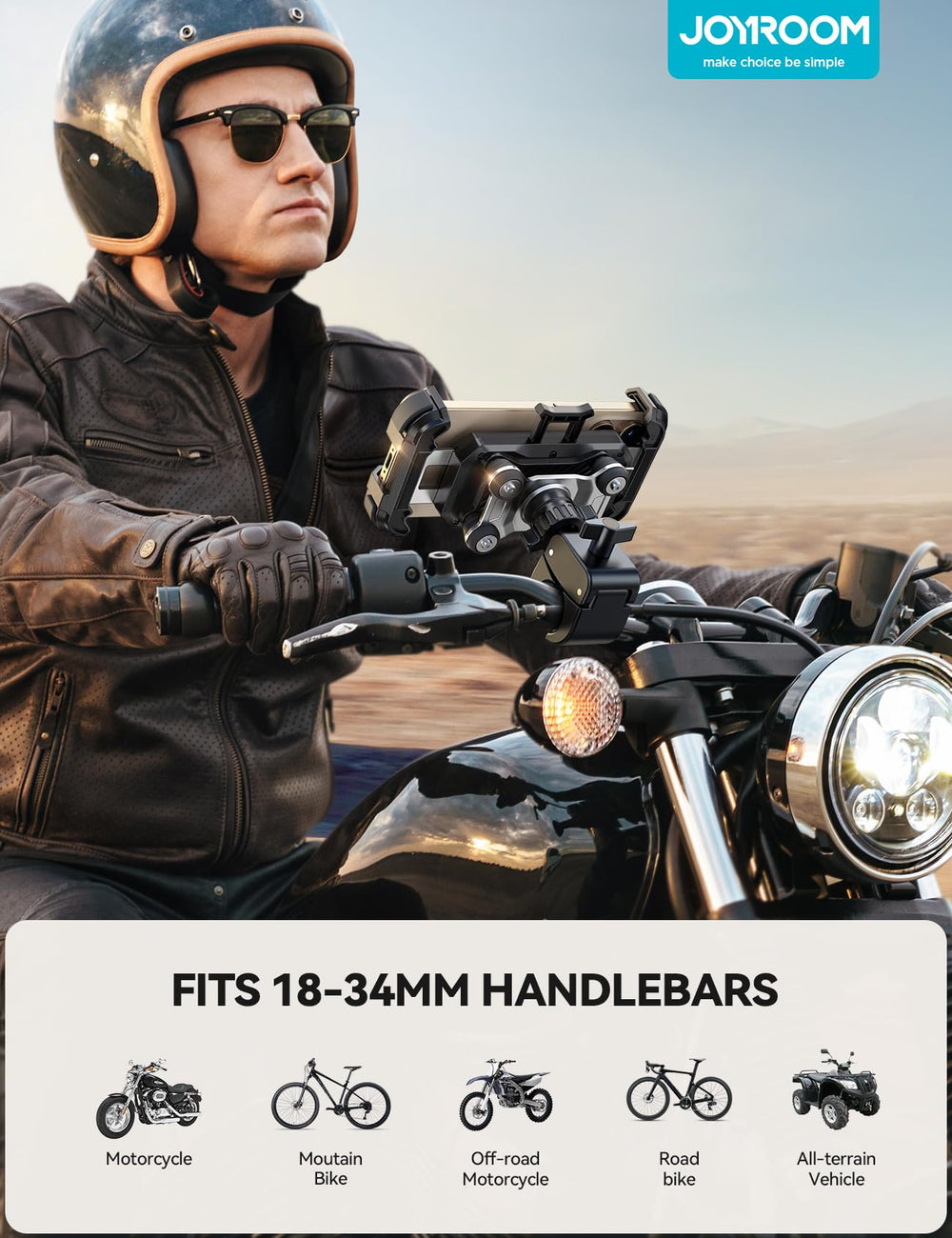 JOYROOM mounted on motorcycle at speed showing secure high-speed hold