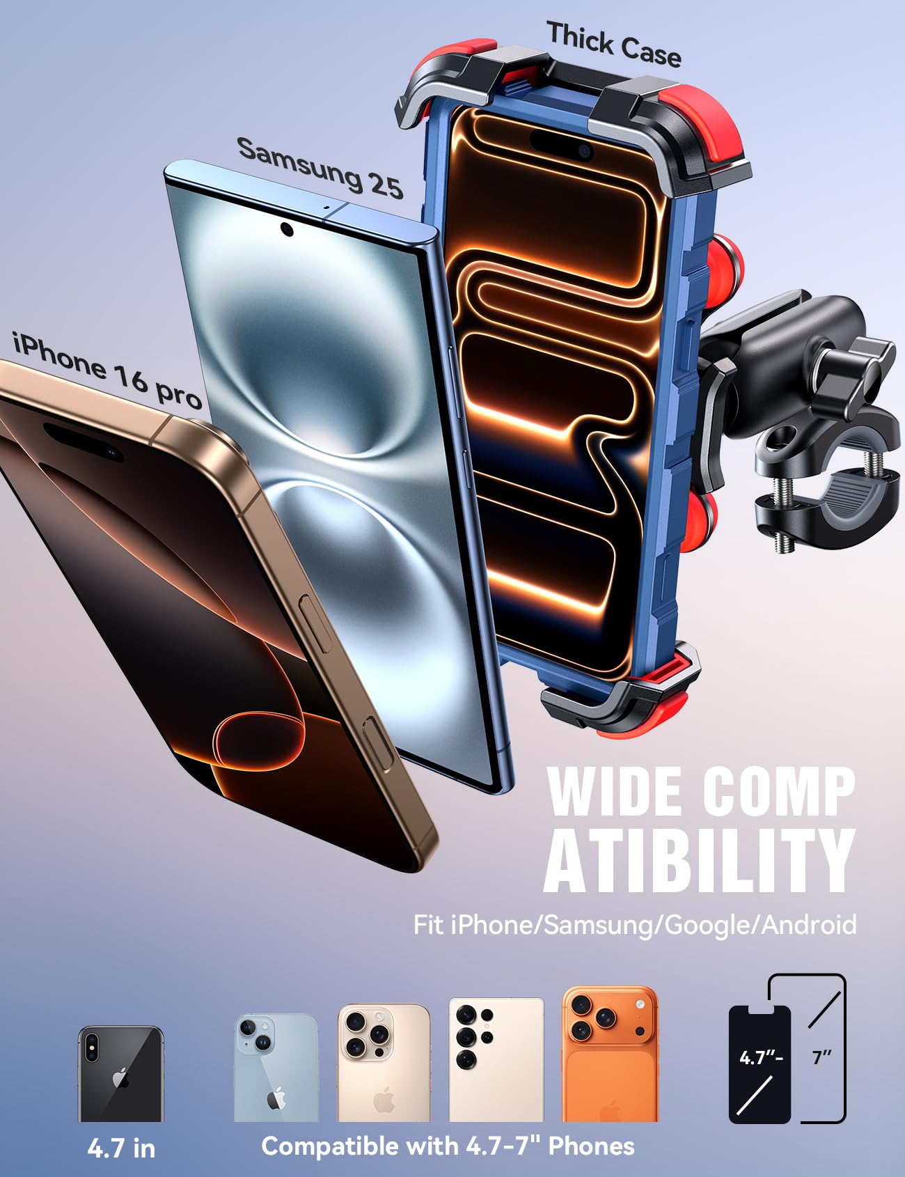 JOYROOM mounted with a large phone in a thick case showing fit and case compatibility