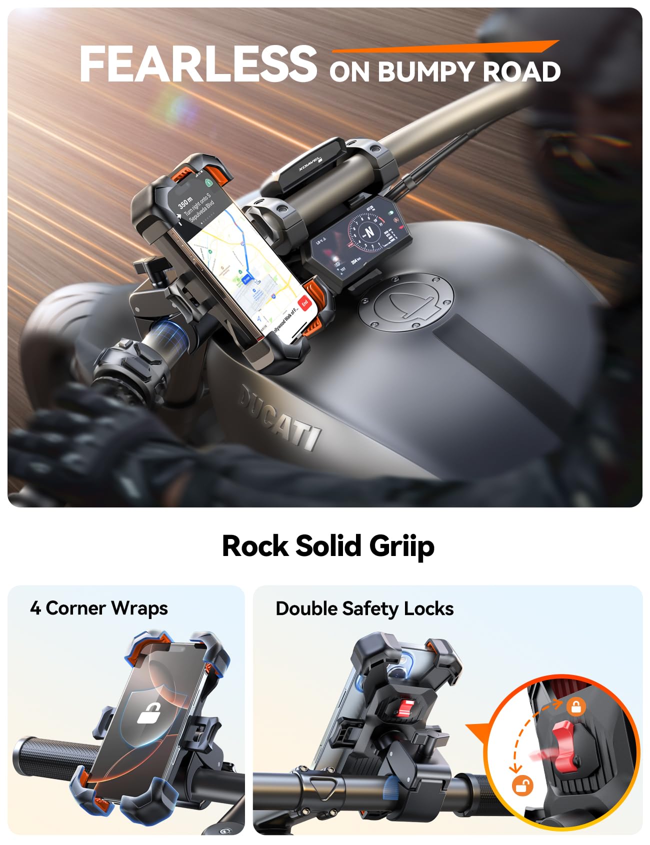 JOYROOM beside ruler showing supported handlebar and phone size clarity