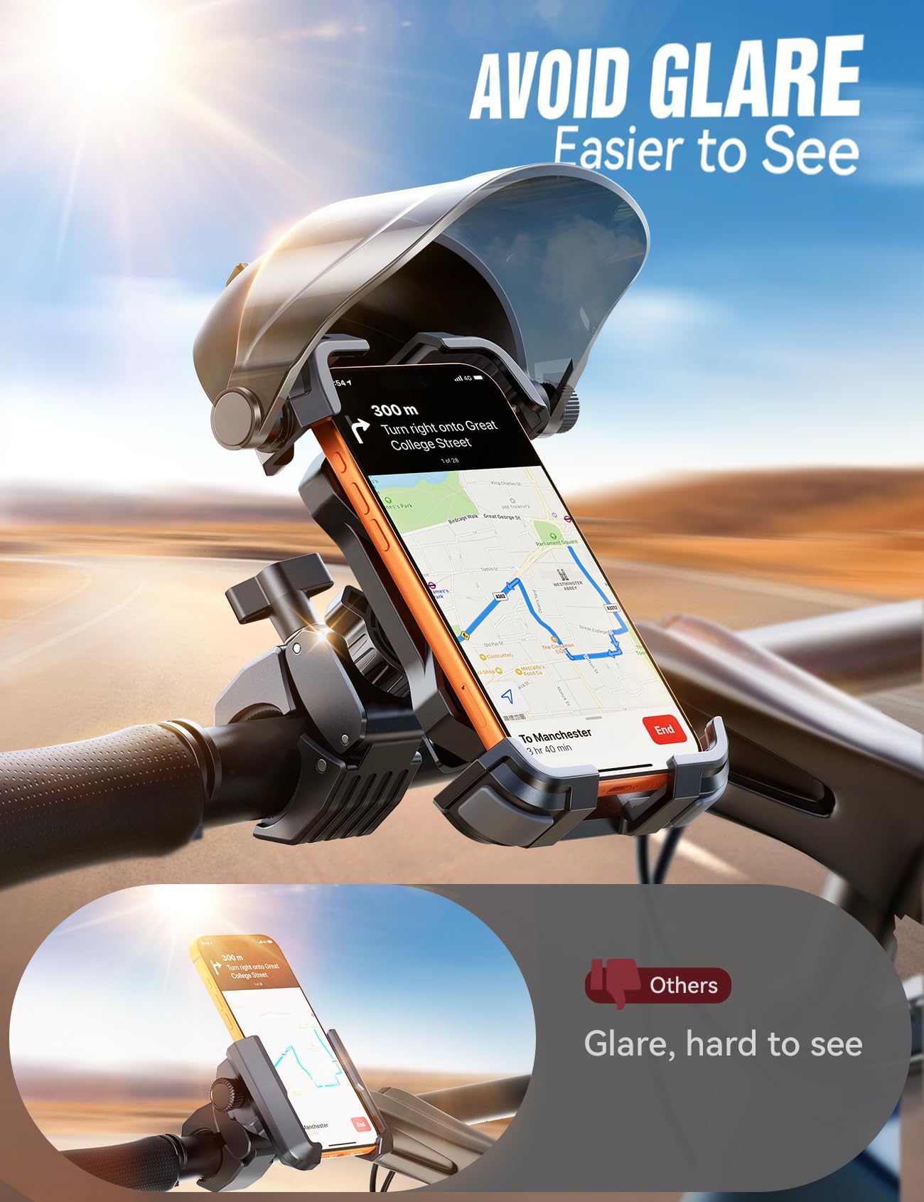 JOYROOM close-up of sunshade visor blocking glare for clearer navigation