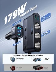 JOYROOM close-up of USB and cigarette lighter ports highlighting quick-access charging