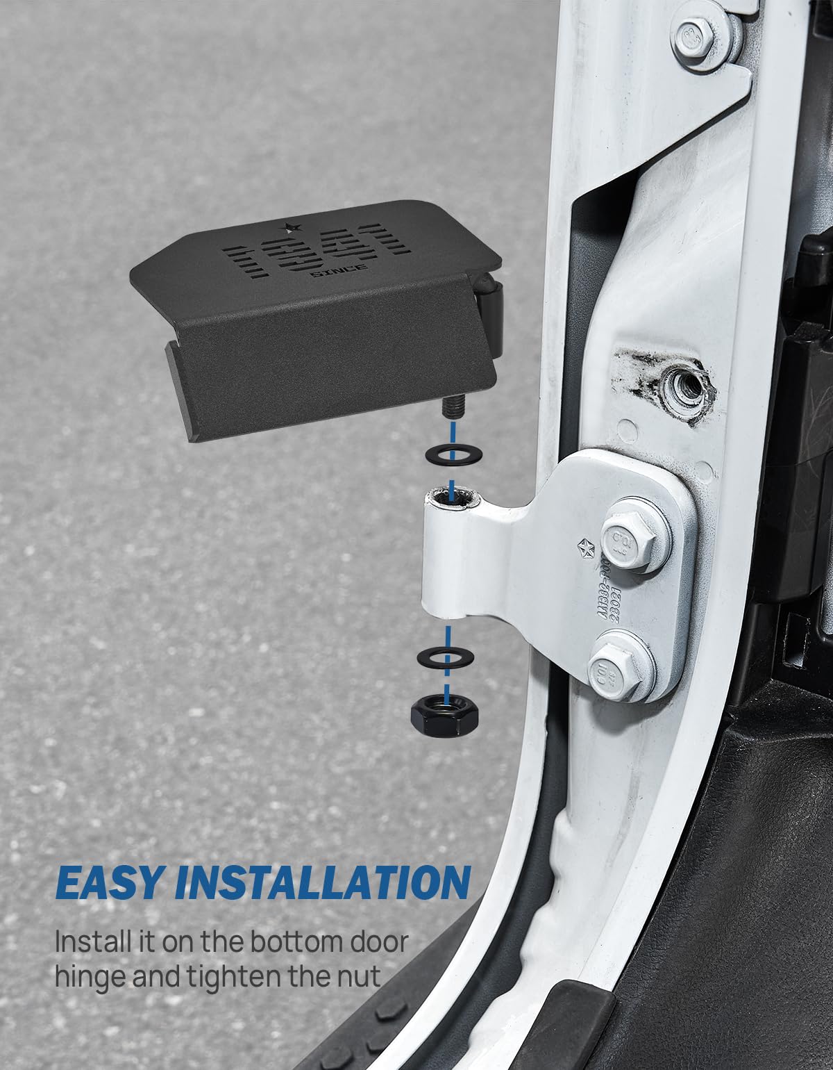 JOYTUTUS peg mounted on Wrangler door showing secure fit and style upgrade