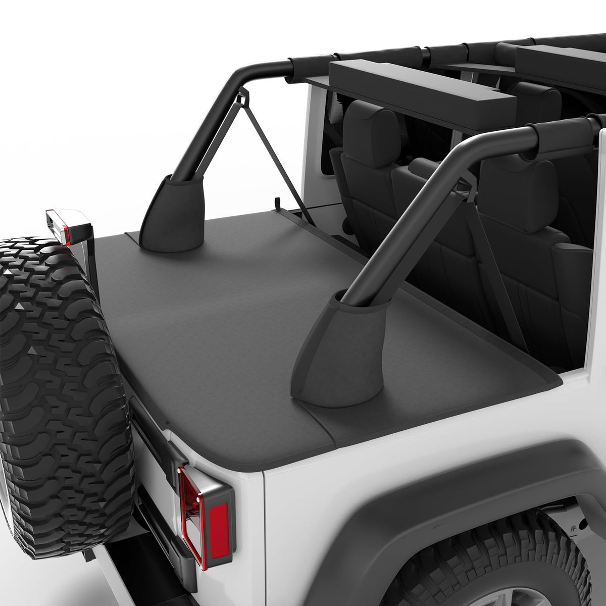 JOYTUTUS front view showing packaged tonneau cover and label, protects cargo