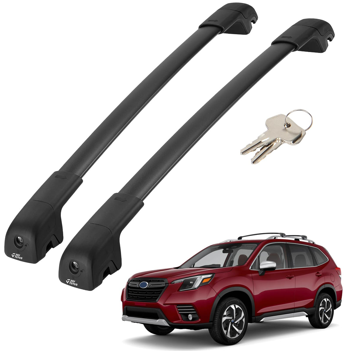 JOYTUTUS front bar full assembly installed on Forester showing secure fit and added cargo space