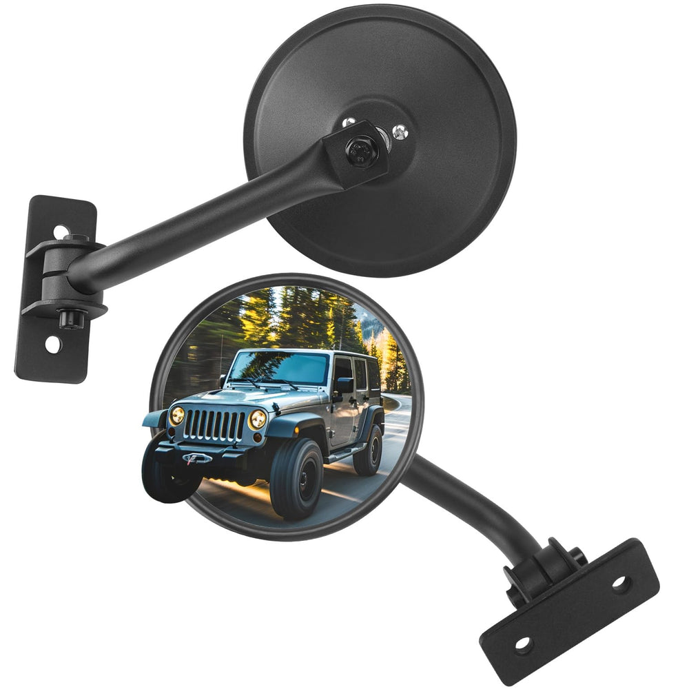 JOYTUTUS front-mounted round mirror showing stable rear visibility benefit
