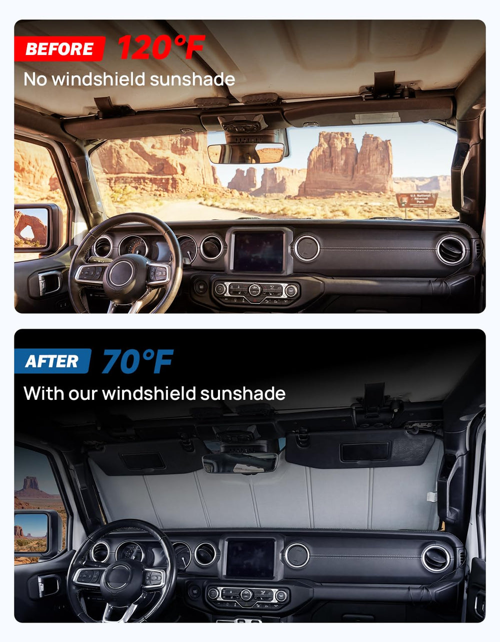 JOYTUTUS installed inside a Jeep Wrangler keeping cabin cooler