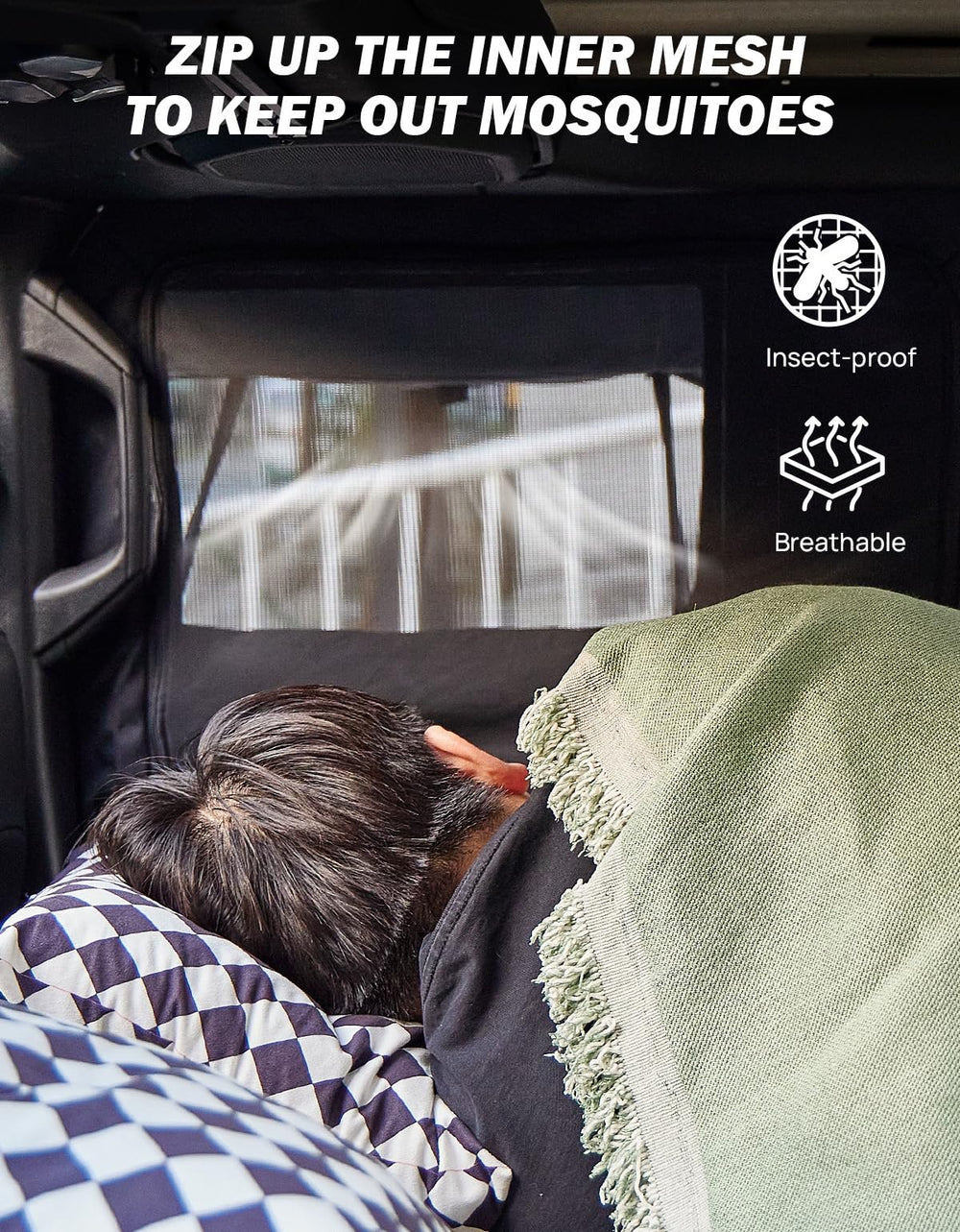 JOYTUTUS installed on Wrangler rear window demonstrating ventilation and rain shielding