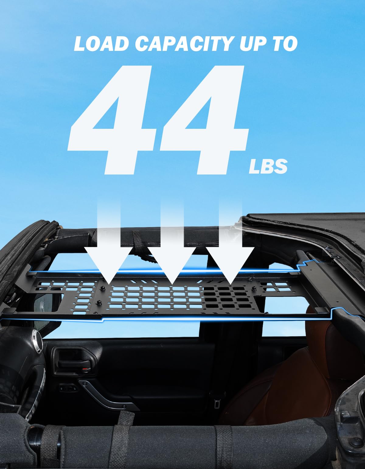 JOYTUTUS panel loaded with gear demonstrating 44 lb capacity benefit