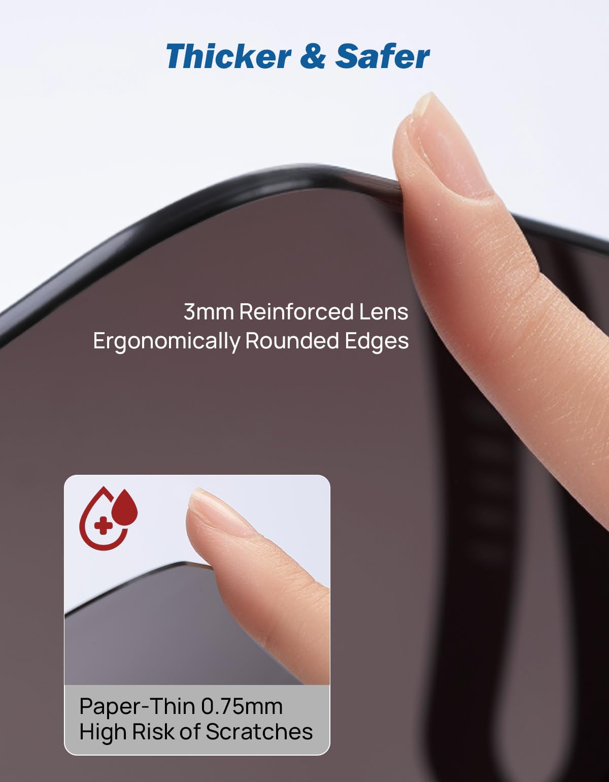 JOYTUTUS size comparison beside sunglasses showing coverage and scale benefit