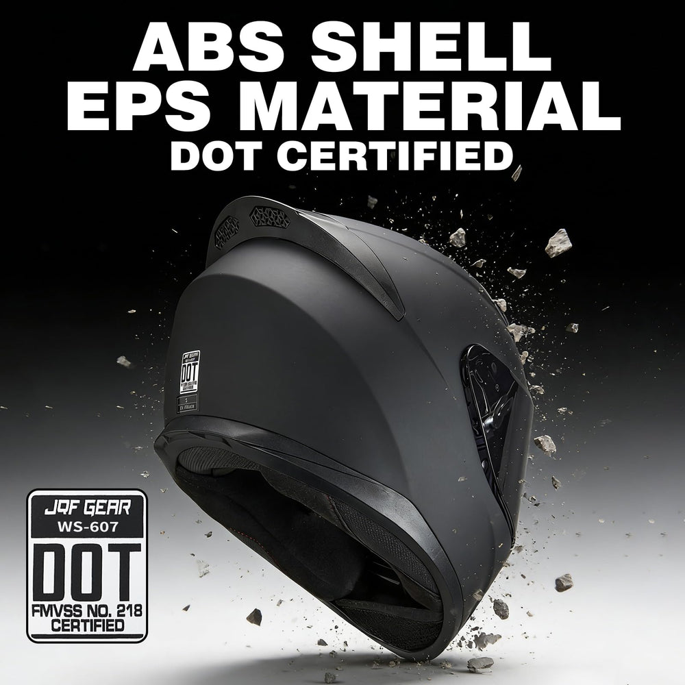 JQF Gear helmet back label showing DOT certification for rider safety