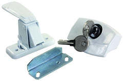 JR Products white latch front view showing clean replacement and secure fit