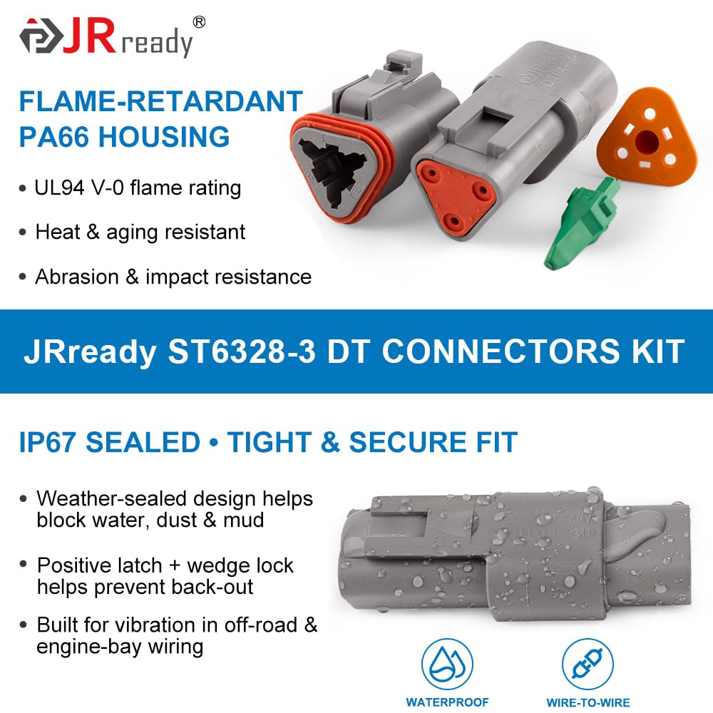 JRready assembled connector installed on engine wiring for durable connection