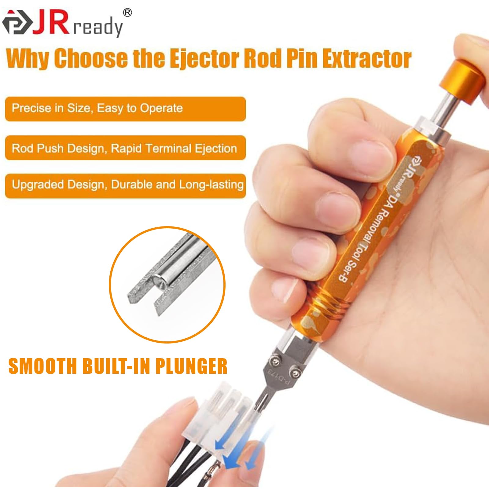 JRready detail of built-in plunger ejector for fast one-handed contact removal