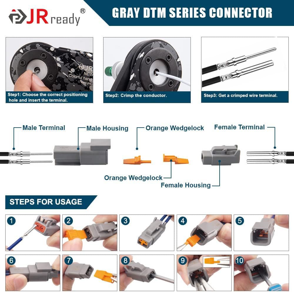 JRready connectors installed on motorcycle engine harness illustrating weatherproof, durable use
