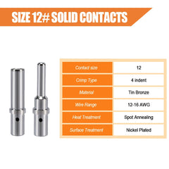 JRready size‑12 solid contacts close up showing nickel plating and reliable crimp