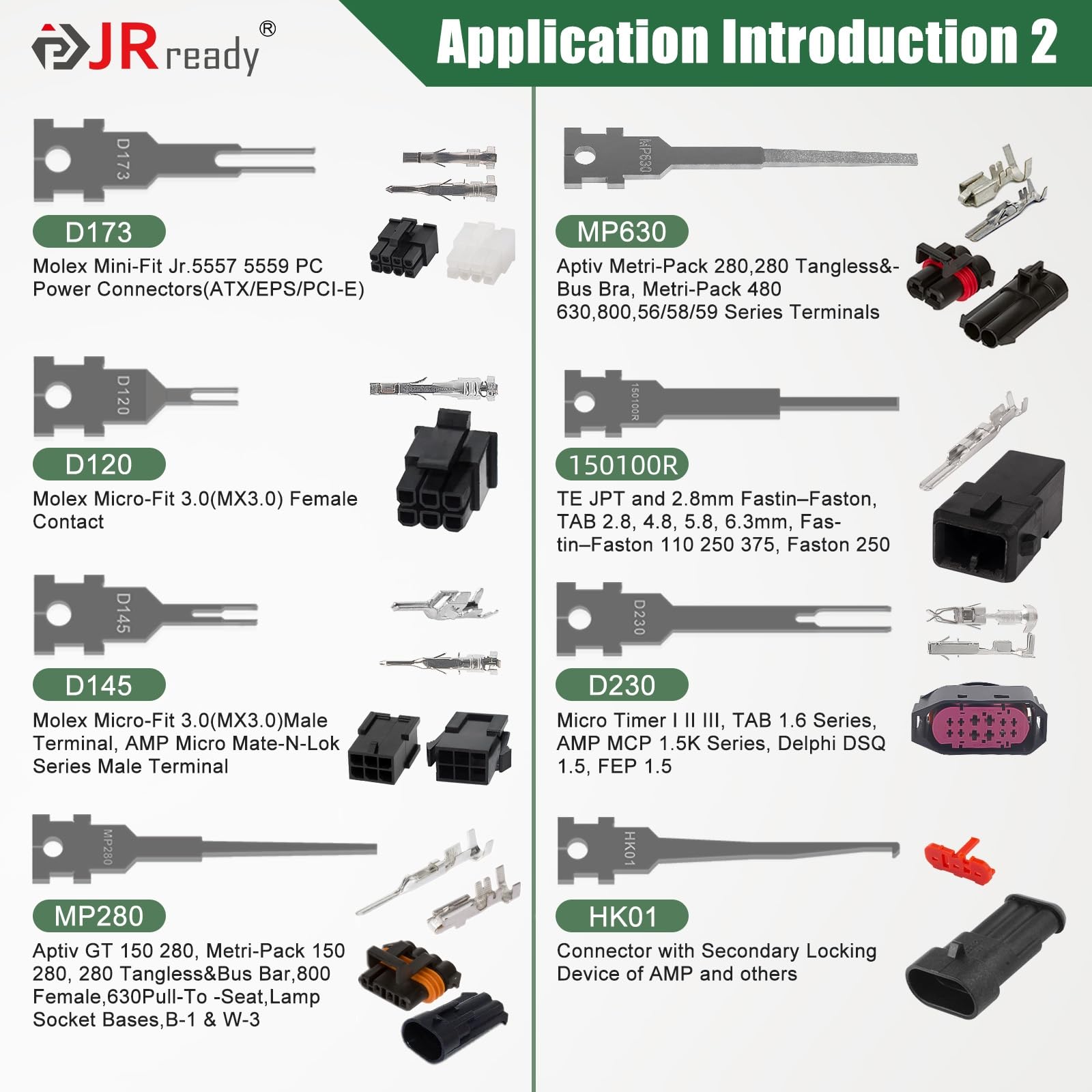 JRready metal handle and 16 tips laid out for easy selection
