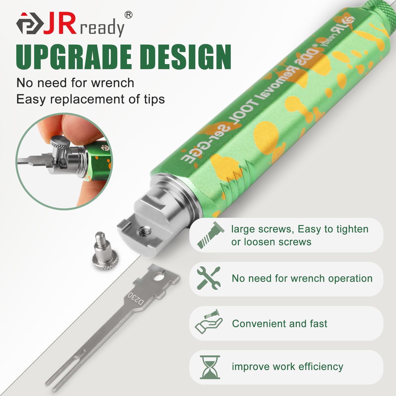 JRready handle with internal tip storage for quick access
