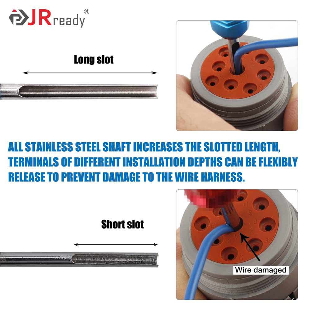 JRready tool inserted into Deutsch connector illustrating safe terminal release