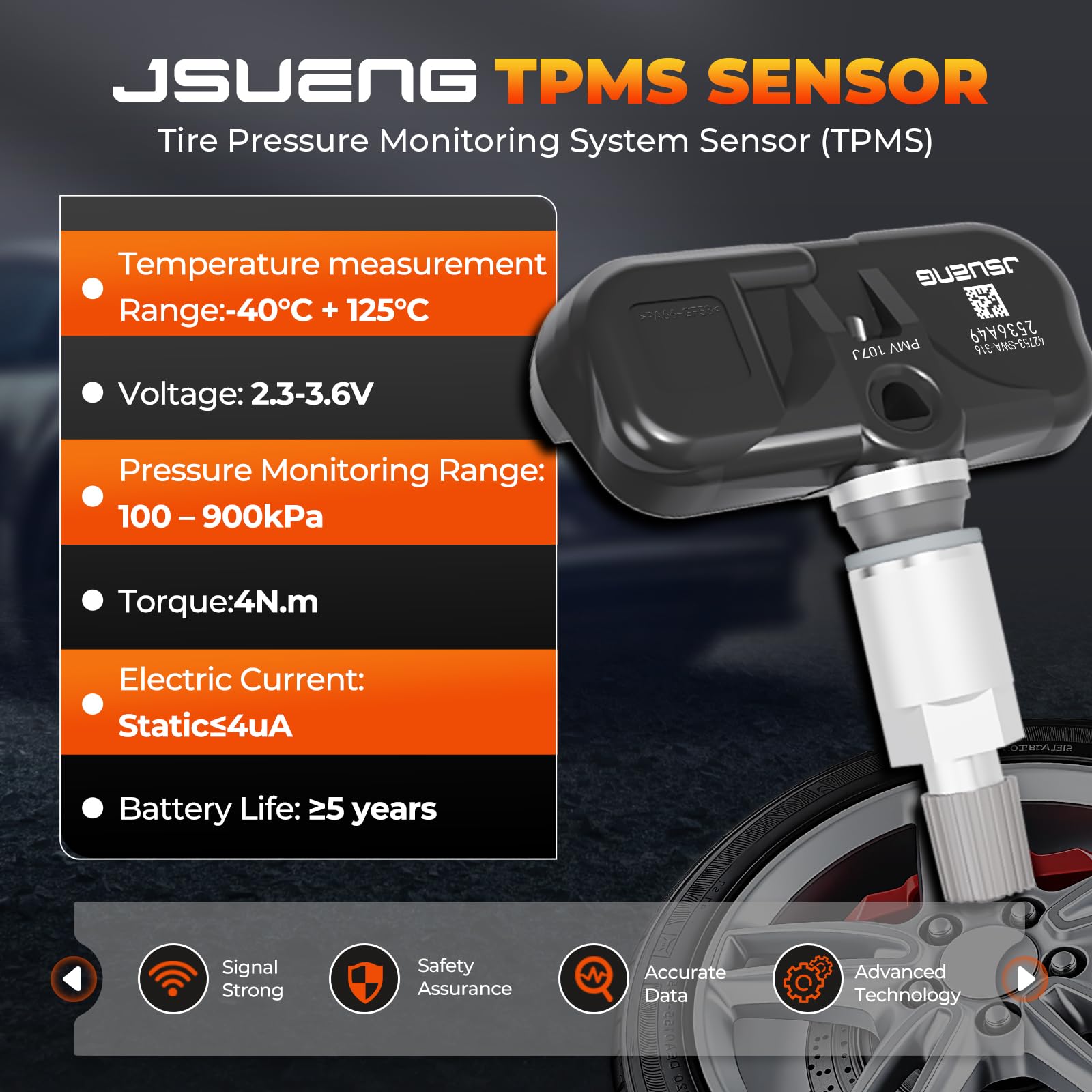 Jsueng CR2032 battery compartment detail highlighting long-life power advantage