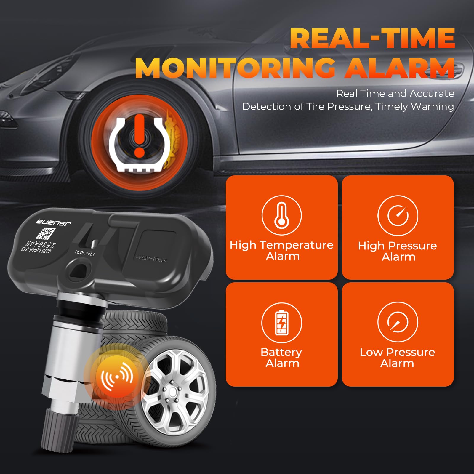 Jsueng sensor installed on Honda wheel illustrating direct-fit and reliable monitoring