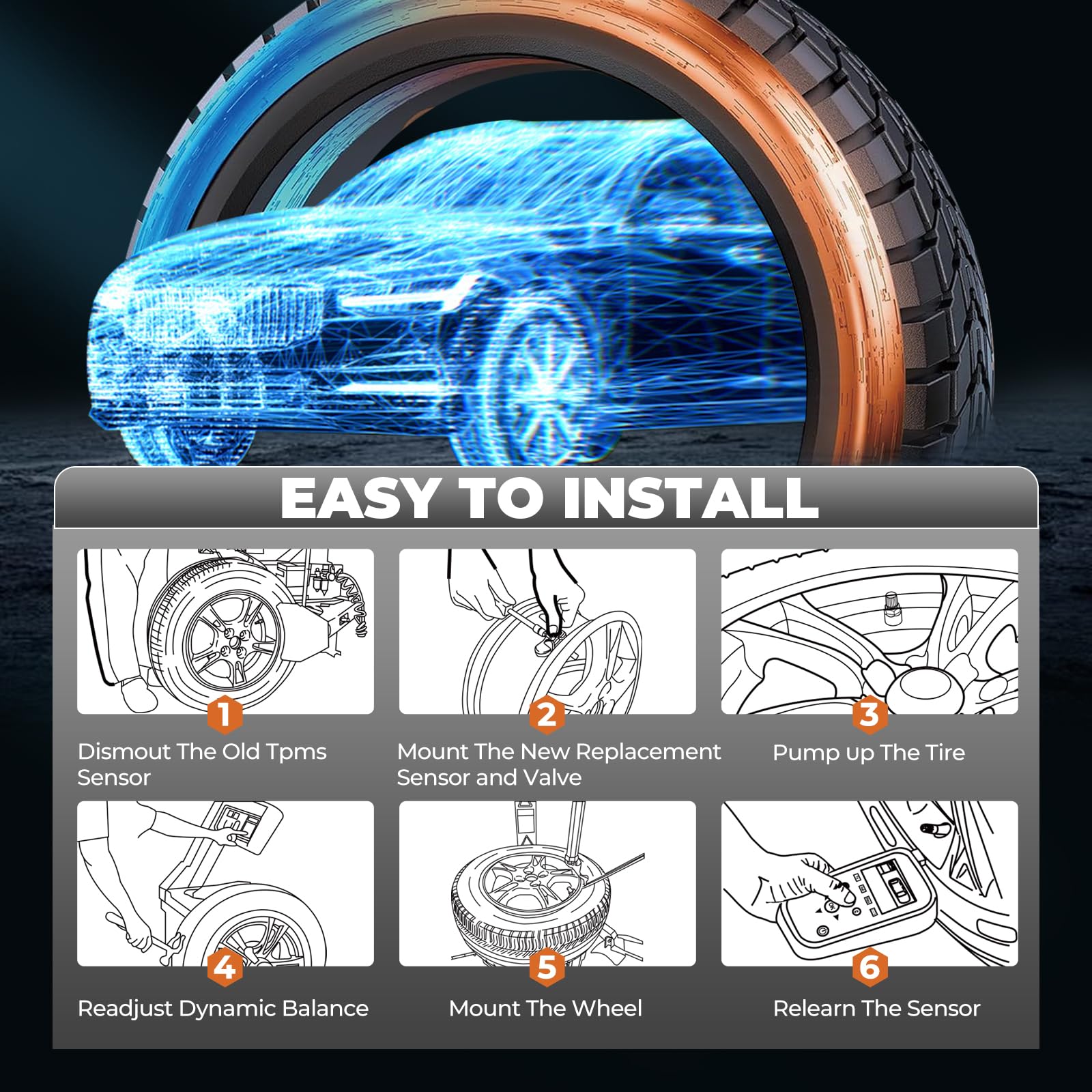 Jsueng TPMS installed on parked GM SUV illustrating real-world fitment and peace of mind