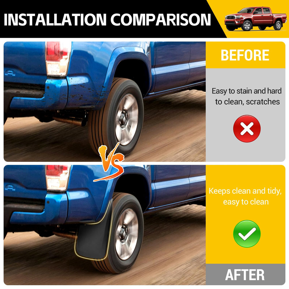 JTYZSM mounted front flap on Tacoma in motion showing splash protection