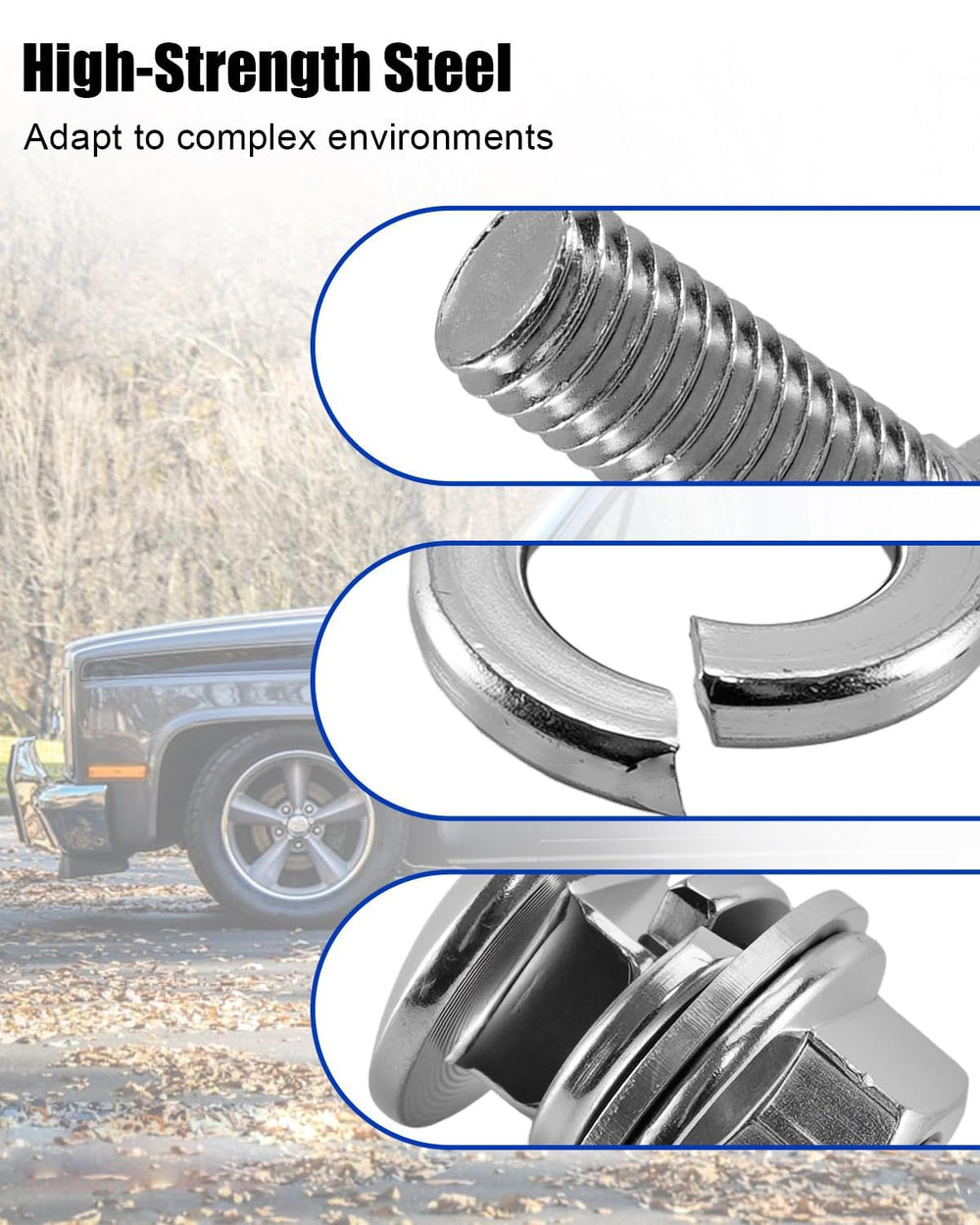 JUFWKO bolt head and washer detail showing durable finish and flush seating benefit