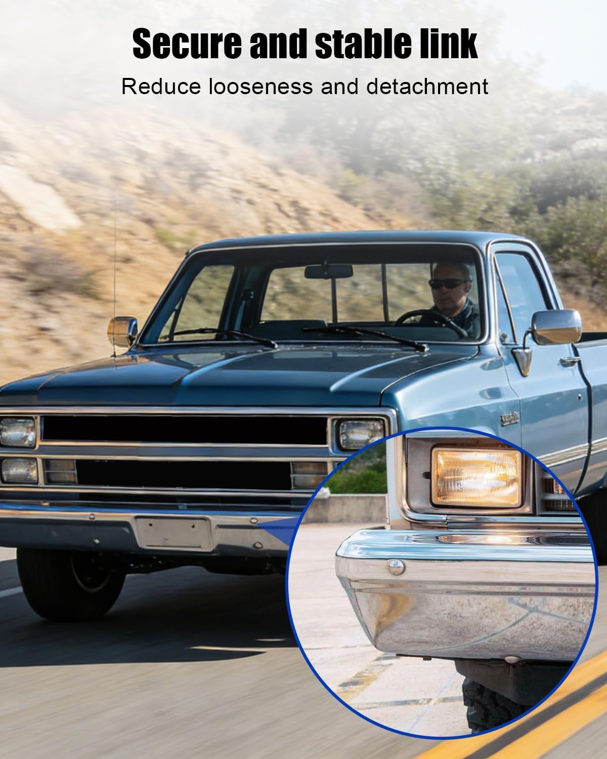 JUFWKO bolts installed on Chevy C10 front bumper showing secure fit and improved appearance