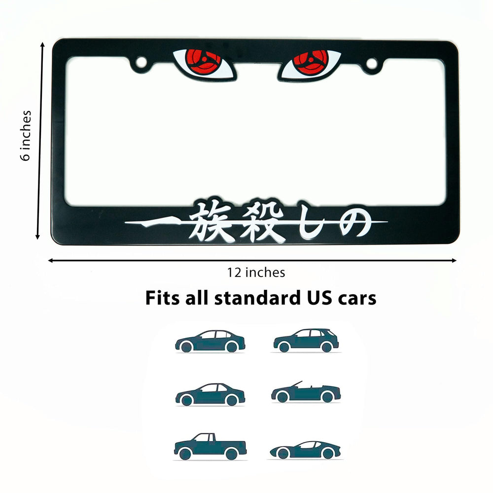 julzsenpai frame mounted on a car in a parking lot, anime personalization and weatherproof protection