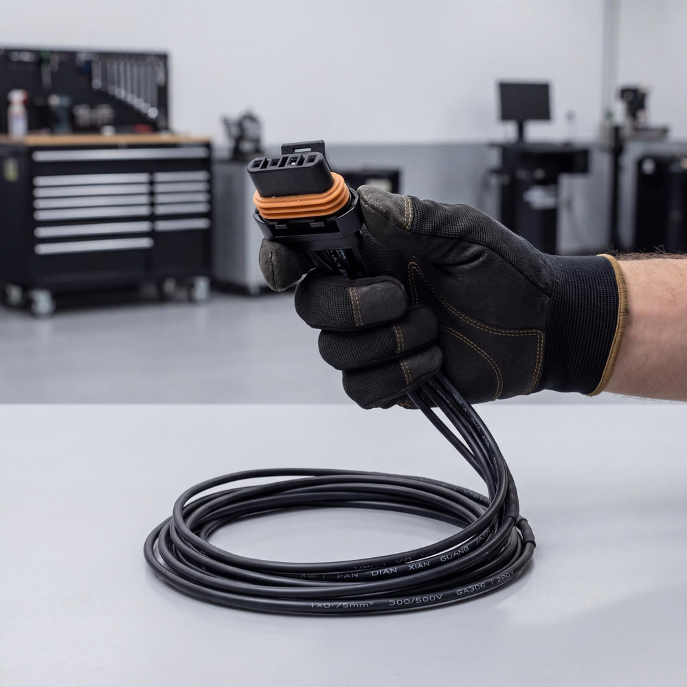 JUNRUO pigtail plugged into alternator demonstrating correct connection benefit