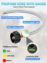JURPLIX glow-in-the-dark pressure gauge detail for easy nighttime propane level checks