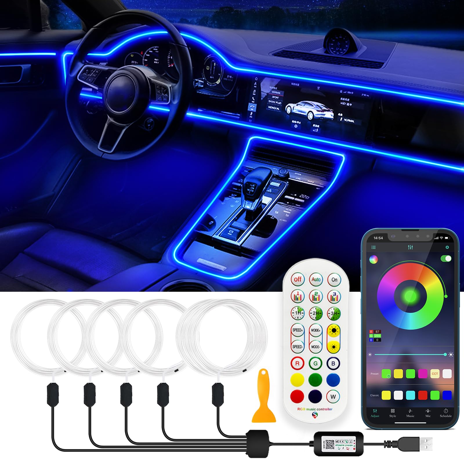 Jushope front packaging showing full LED strip kit and contents for quick install