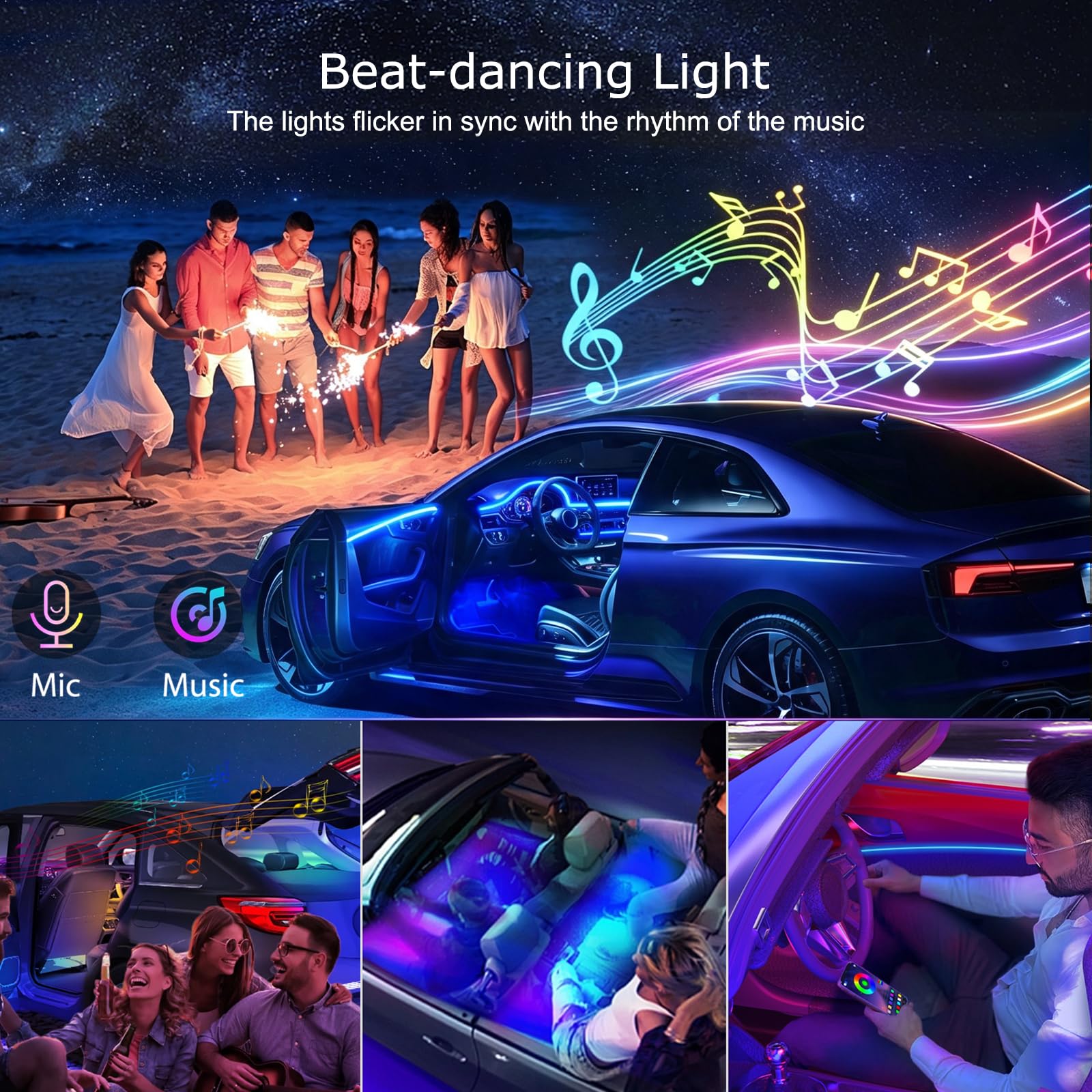 Jushope installed in car footwell creating ambient mood lighting