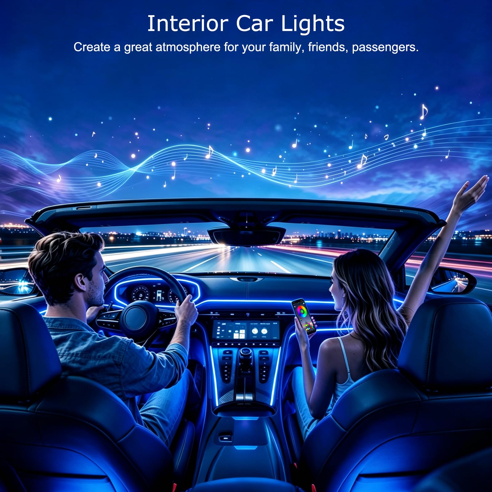 Jushope lifestyle night drive with colorful interior for immersive atmosphere