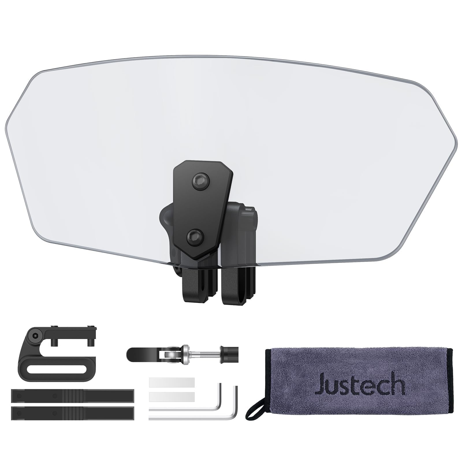 Justech front view of smoke windshield extender showing aerodynamic shape and improved airflow