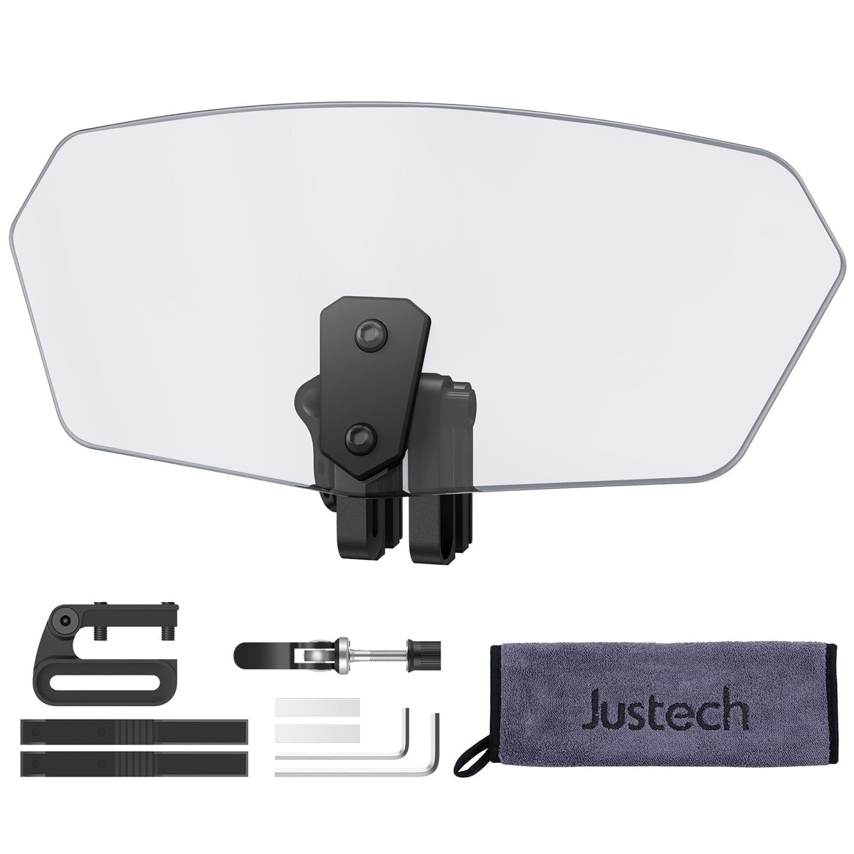 Justech front view of smoke windshield extender showing aerodynamic shape and improved airflow