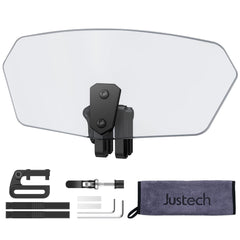 Justech front view of smoke windshield extender showing aerodynamic shape and improved airflow
