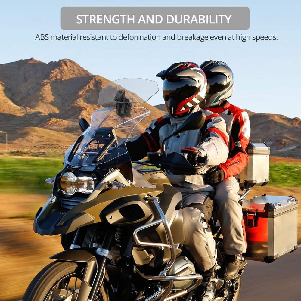 Justech installed on a sportbike demonstrating reduced helmet buffeting and clearer vision