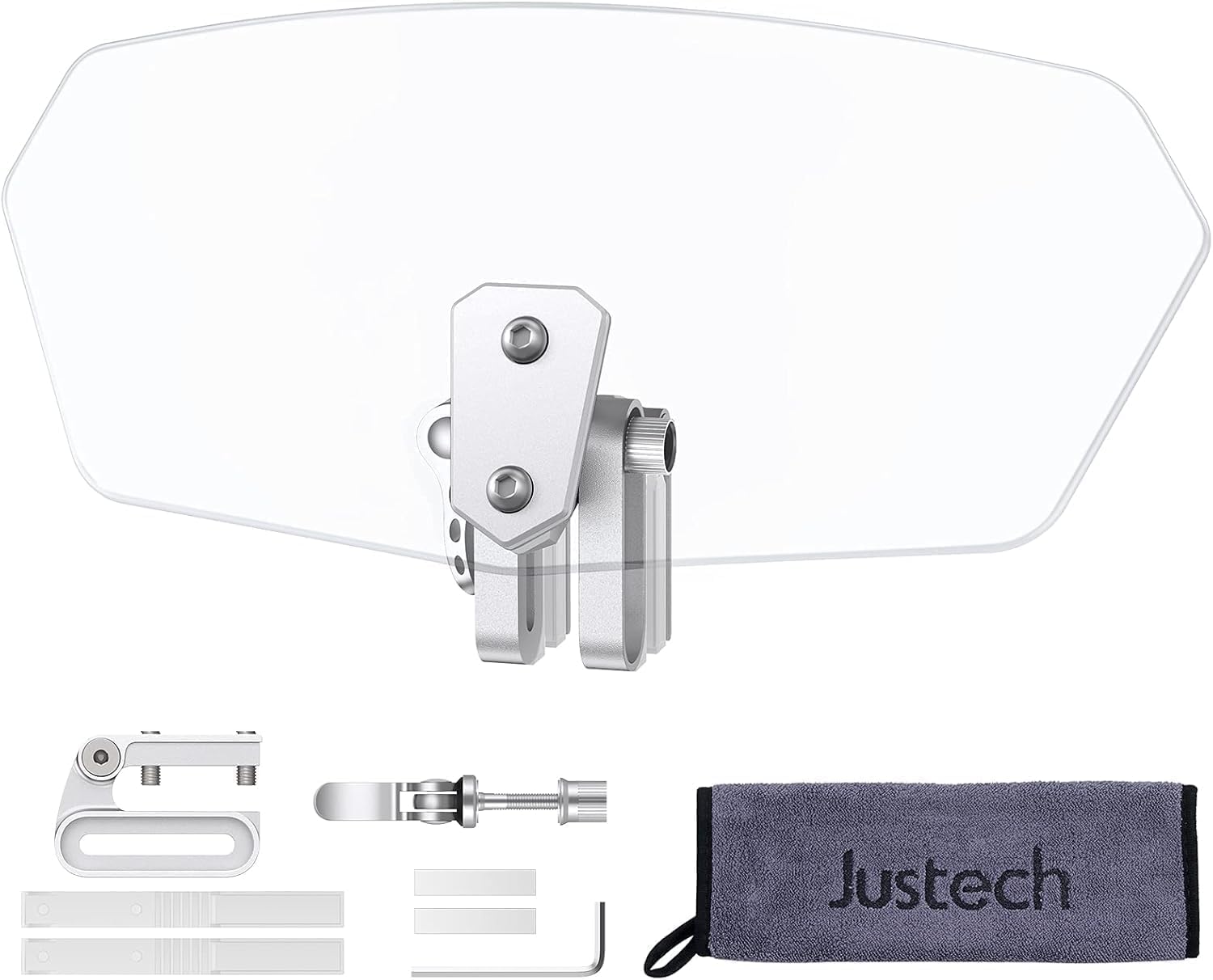 Justech front view assembled showing clear deflector and neat mounting