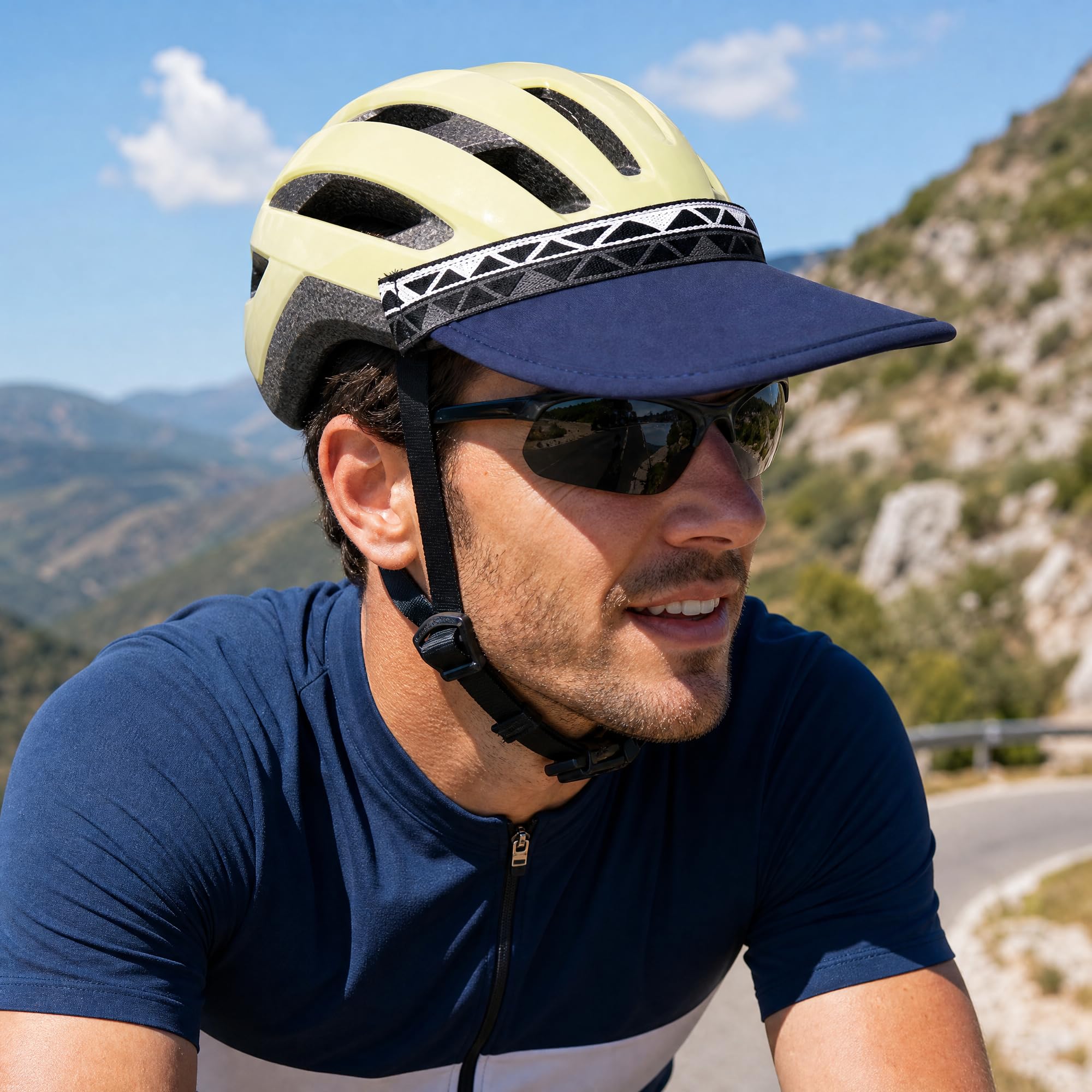 JUSTJOY visor on rider in trail setting improving comfort and visibility