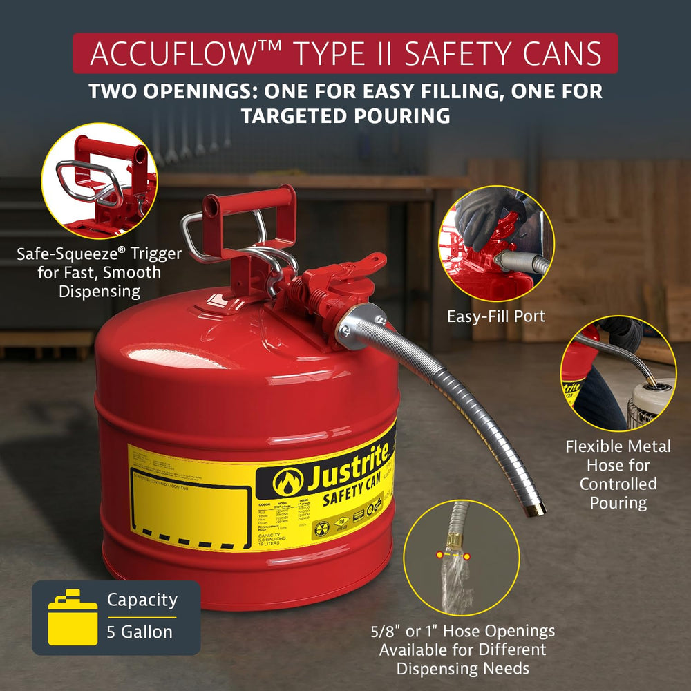 Justrite closeup manifold and safe‑squeeze trigger for controlled glug‑free dispensing