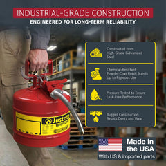 Justrite flexible metal hose detail directing fuel into tight openings with accuracy