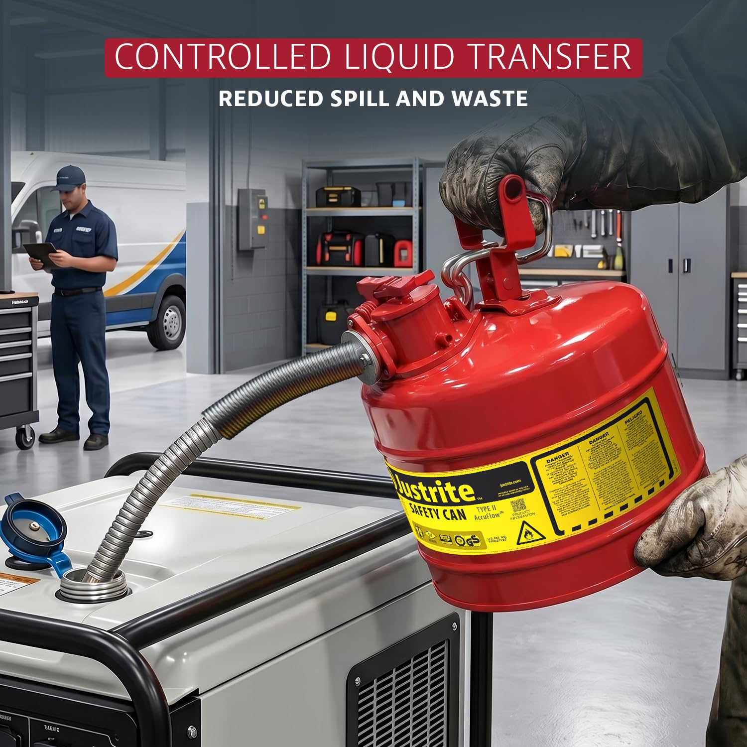 Justrite warning label and extra large ID zone for clear contents identification and safety