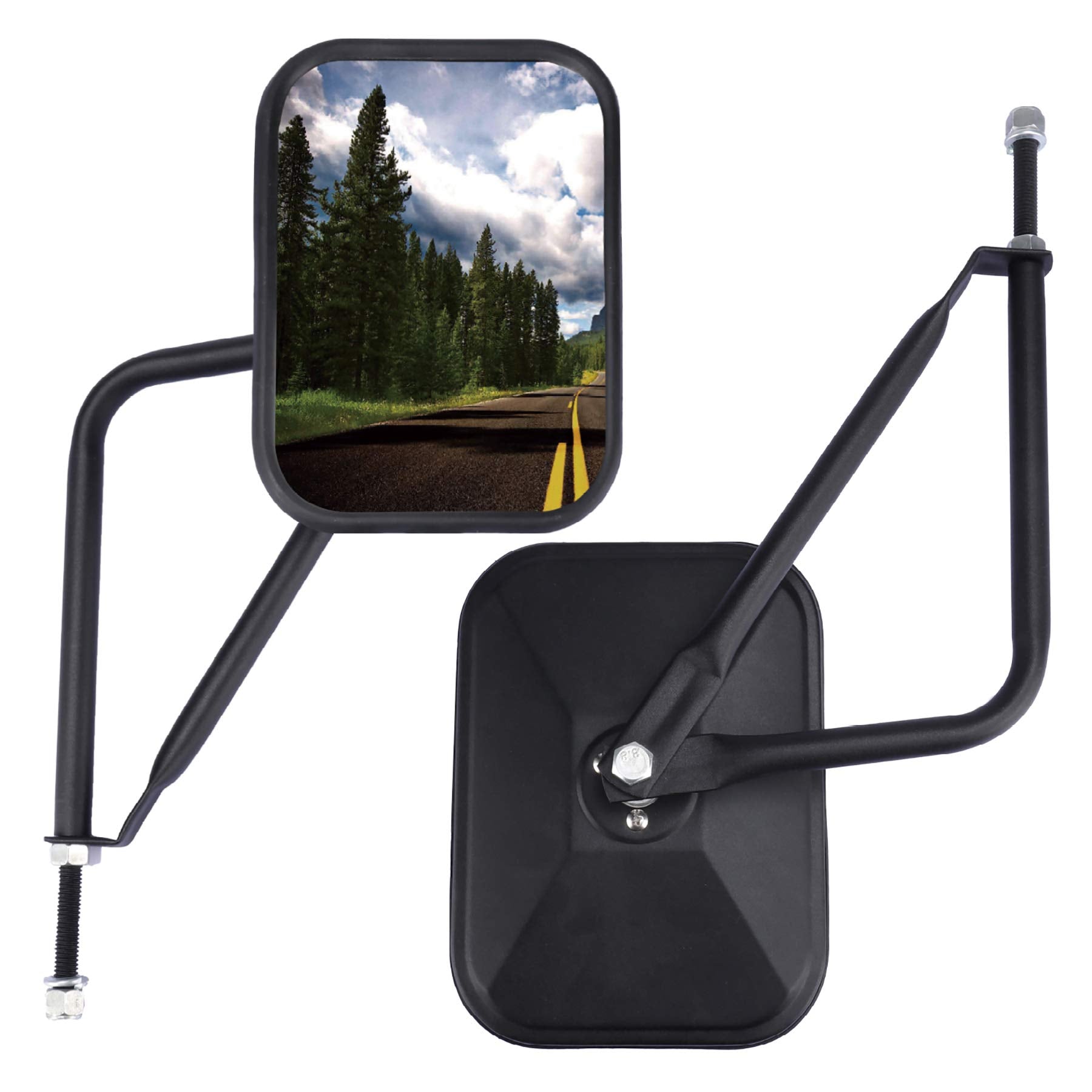 JUSTTOP front view of both mirrors showing shape and finish for clear visibility