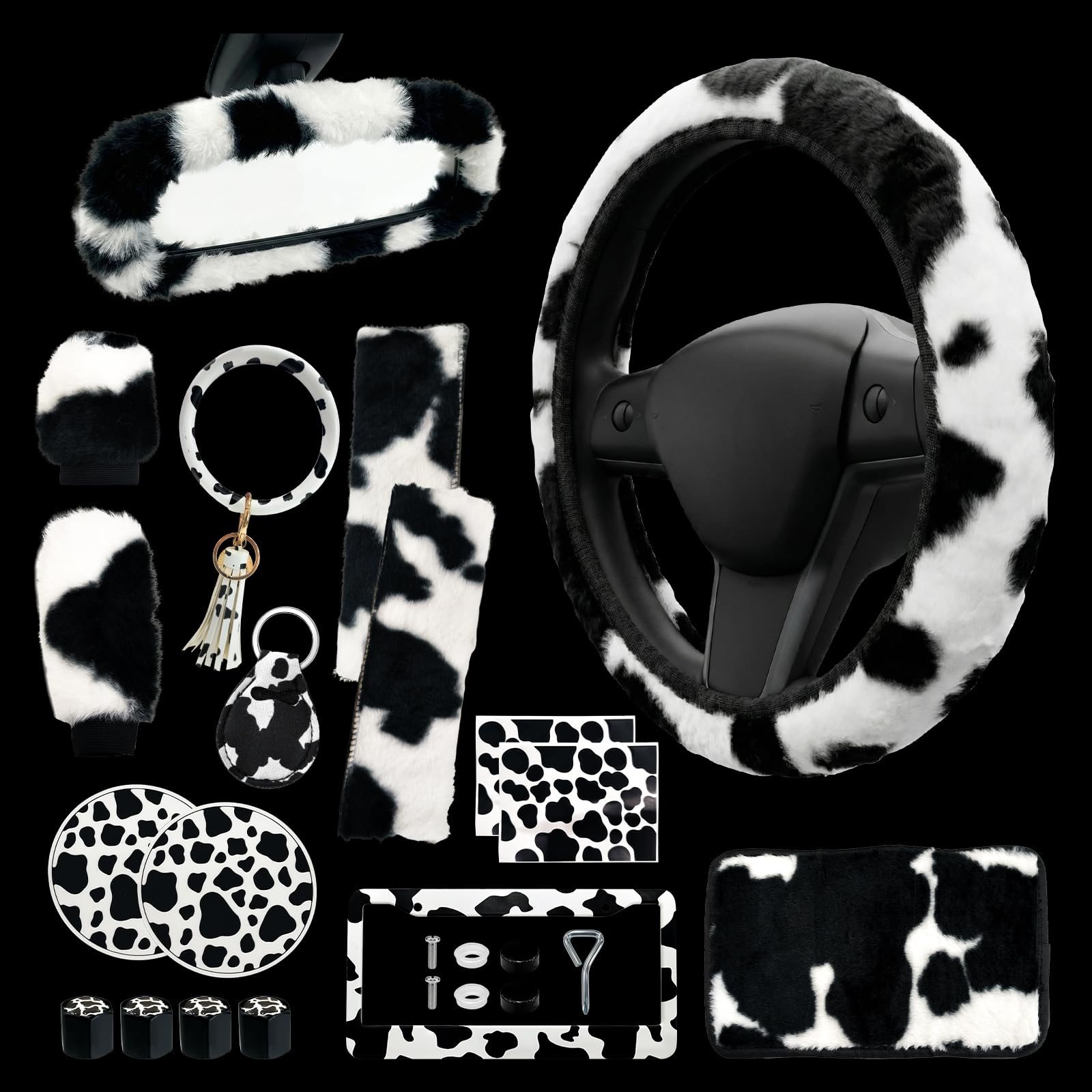 JUYQZ front packaging showing full 18-piece cow print set and contents